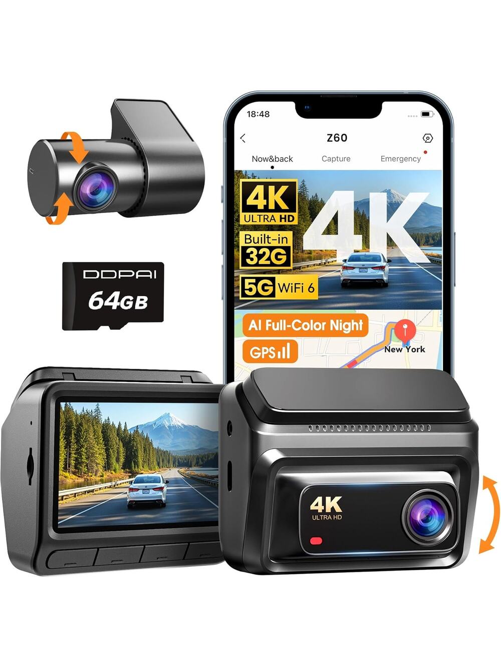 DDPAI 4K Dash Cam Front and Rear,Built-in 32G eMMC Dual Dash Car Camera